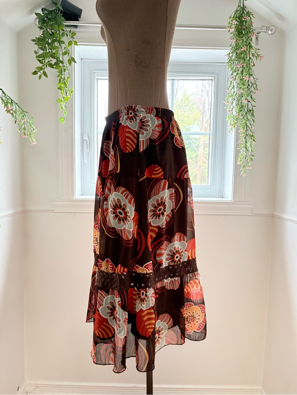 Jessica Brown Midi Skirt with Orange, Blue and Cream Floral Print - Picture 2 of 5